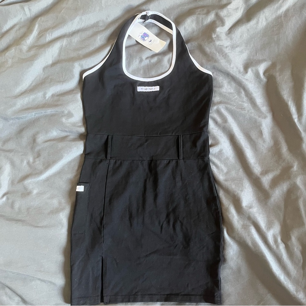 Black and White Halter Top Bodycon Dress